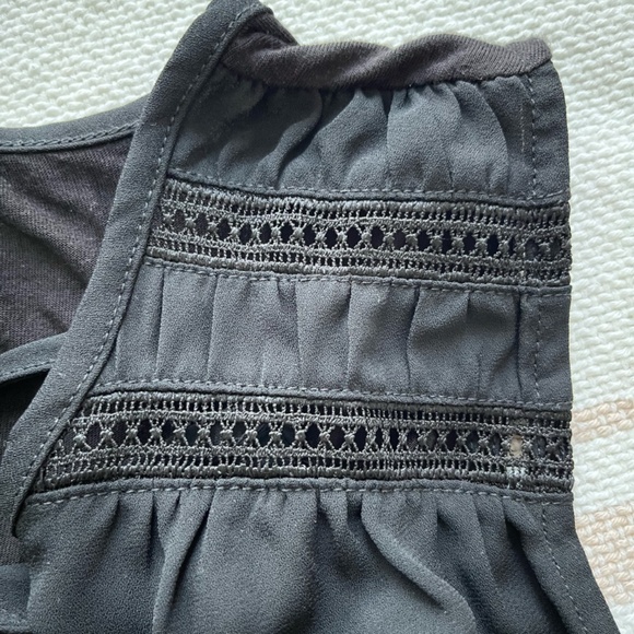 LOFT Cutout Tie Neck Mixed Media Shell - Color: Black, Size: Small - Picture 6 of 7